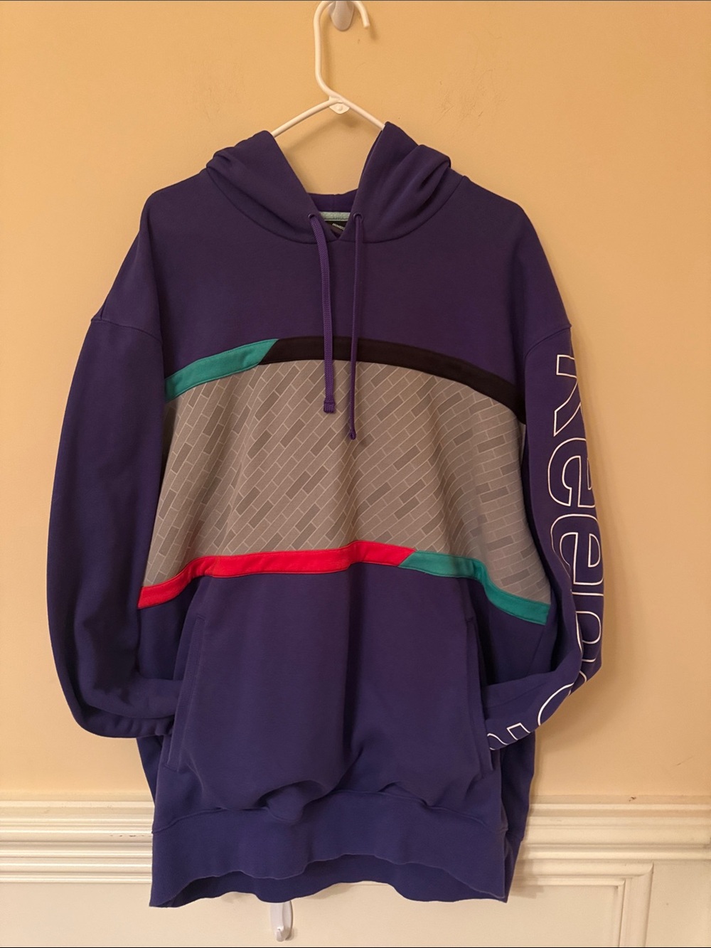 Rare Vintage Reebok Orchard‎ Street Colorblock Hoodie Purple 2XL